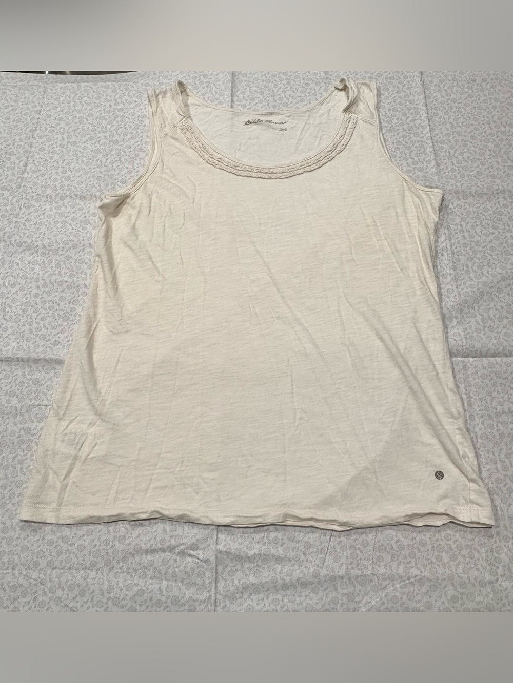Vintage Eddie Bauer Cream Slub Knit Tank Top L Ruffle Trim Gorpcore Granola Girl